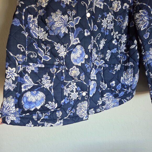 Talbots Jacobean Quilted Jacket Blue Women's XL Snap Button Round Neck Cottage - Picture 4 of 9